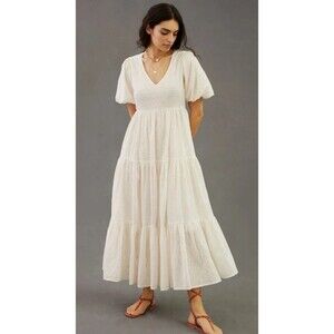 Mother Salsa With Me Women Small Tiered Maxi Dress Eyelet Boho Cottagecore NWOT